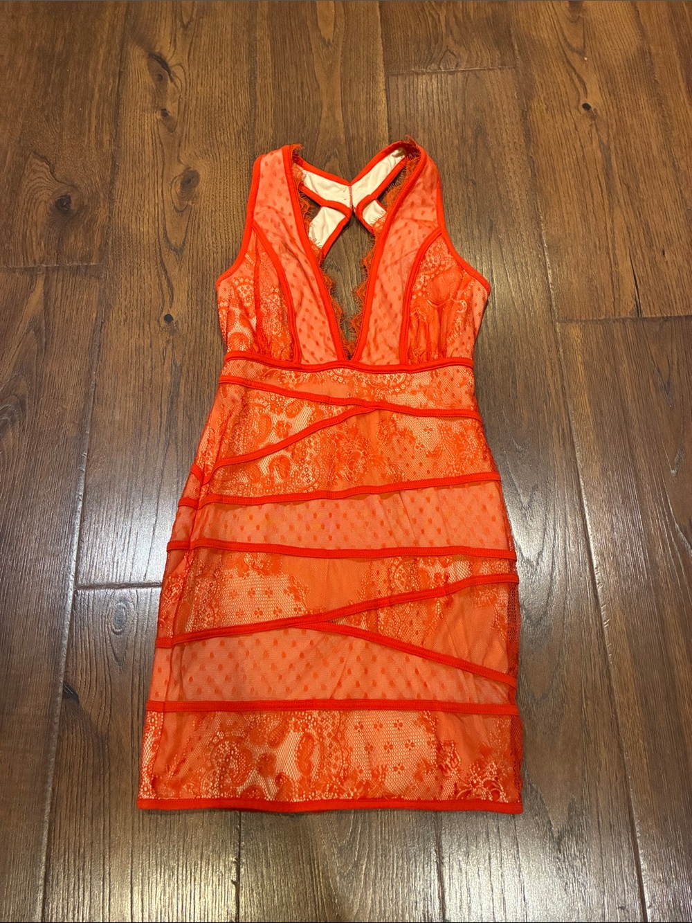 bebe Orange Lace & Mesh Mini Dress